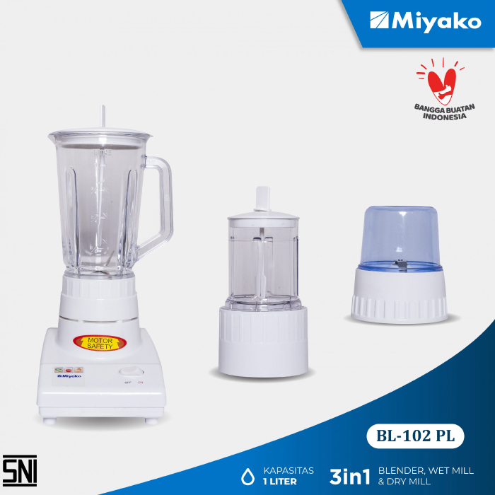 Miyako Blender Plastik 1 liter 3in1 - BL102PL | BL-102 PL